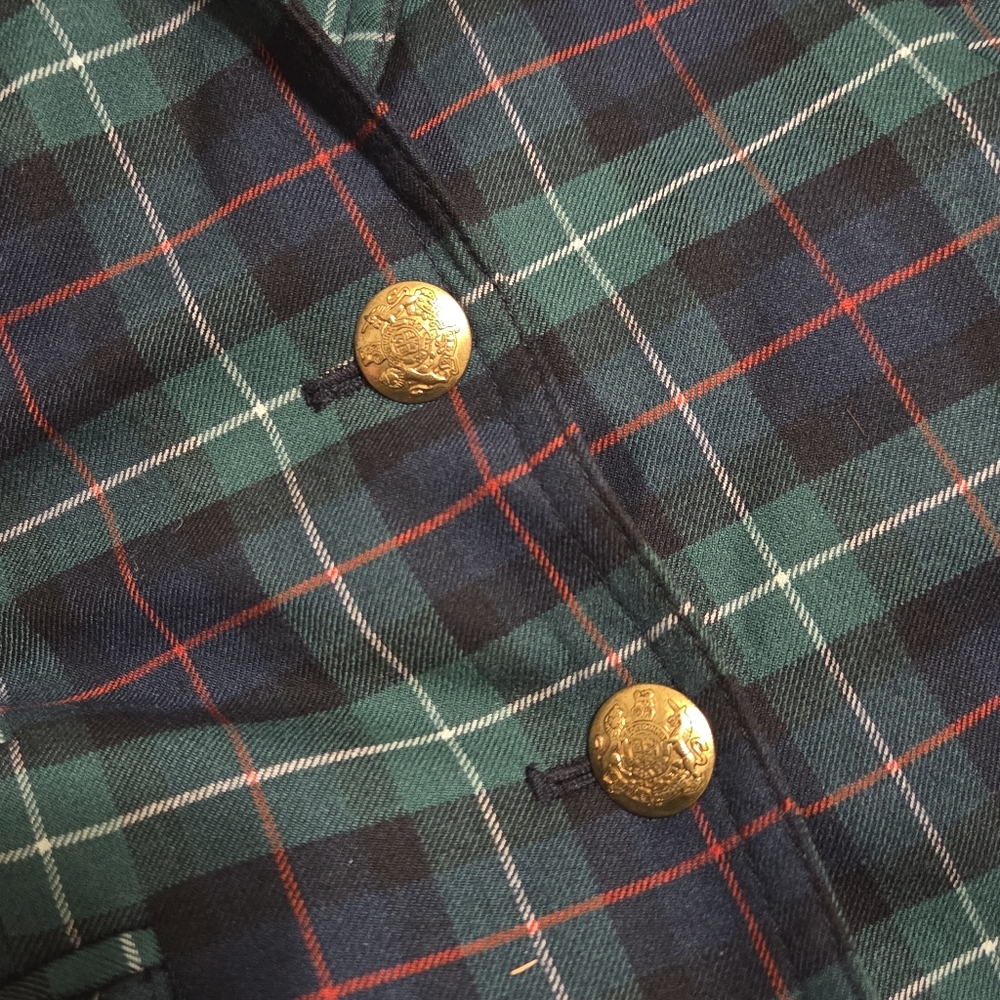 J Crew Green Plaid Tartan Women's Blazer with Gold Buttons Womens 0 XS - Picture 10 of 10